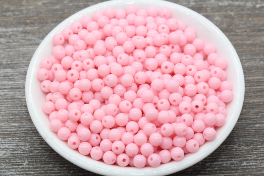 6mm Pink Gumball Beads, Round Acrylic Loose Beads, Bubblegum Beads, Chunky Beads, Bubble Gum Beads, Smooth Plastic Round Beads #1356