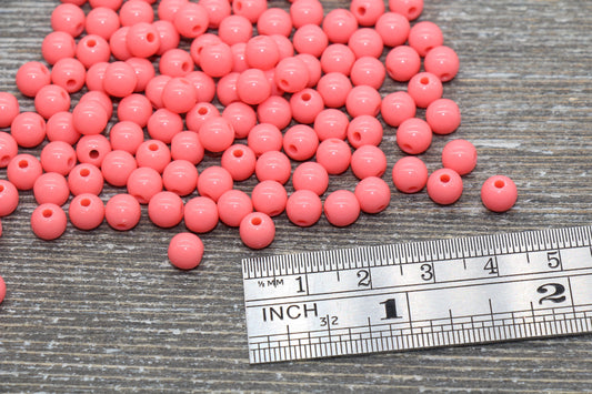 6mm Watermelon Pink Gumball Beads, Round Acrylic Loose Beads, Bubblegum Beads, Chunky Beads, Smooth Plastic Round Beads #879