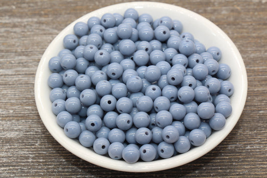 8mm Bluish Gray Gumball Beads, Round Acrylic Loose Beads, Bubblegum Beads, Chunky Beads, Bubble Gum Beads, Smooth Plastic Round Beads #1399
