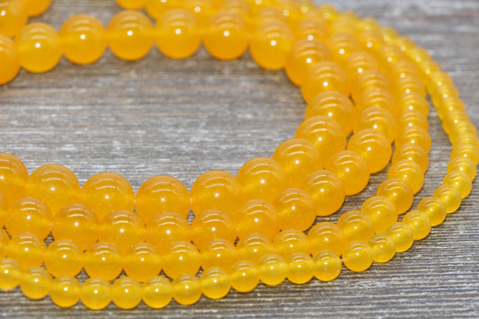 Golden Jade Beads, Smooth Gemstone Round Loose Beads, Sizes 4mm 6mm 8mm 10mm 12mm, Full Strand 15.5" #190