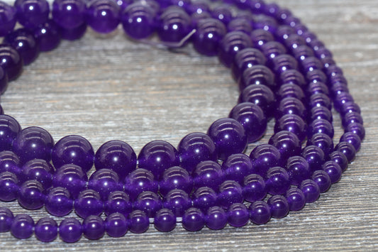 Purple Jade Beads, Smooth Gemstone Round Loose Beads, Sizes 4mm 6mm 8mm 10mm 12mm, Full Strand 15.5" #193