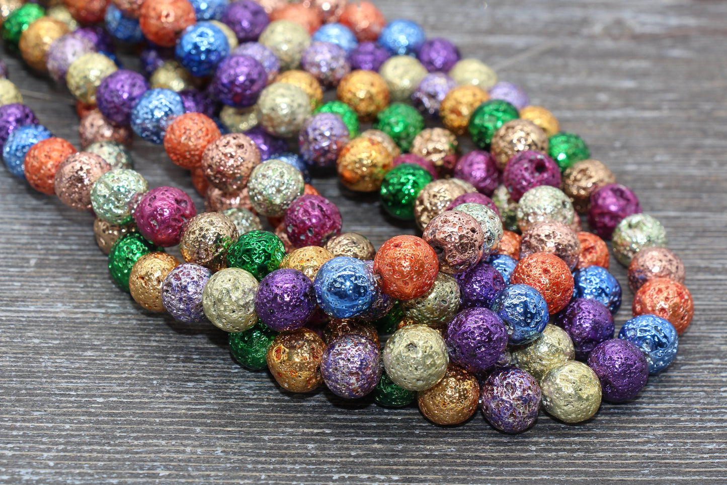 Rainbow Lava Beads, Rainbow Plating Volcanic Rock Beads, Round Gemstone Beads, Electroplated, Sizes 6mm, 8mm 10mm, Full Strand 15.5 #194