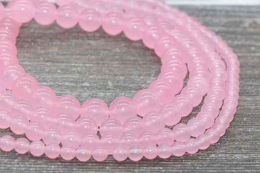 Pink Jade Beads, Smooth Gemstone Round Loose Beads, Sizes 4mm 6mm 8mm 10mm 12mm, Full Strand 15.5" #198