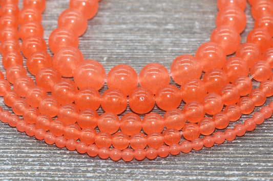 Orange Jade Beads, Smooth Gemstone Round Loose Beads, Sizes 4mm 6mm 8mm 10mm 12mm, Full Strand 15.5" #199