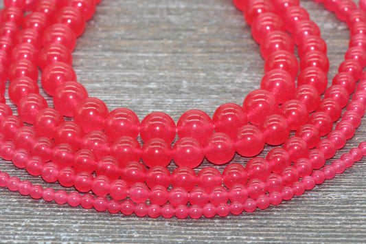 Pink Jade Beads, Smooth Gemstone Round Loose Beads, Sizes 4mm 6mm 8mm 10mm 12mm, Full Strand 15.5" #200