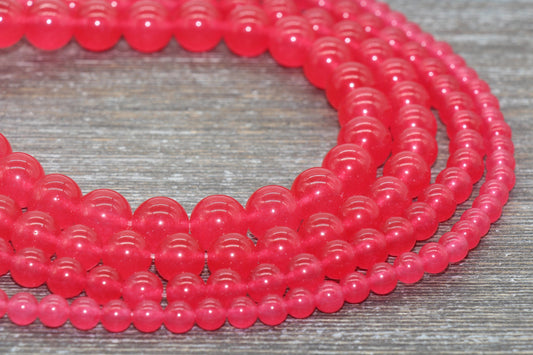 Pink Jade Beads, Smooth Gemstone Round Loose Beads, Sizes 4mm 6mm 8mm 10mm 12mm, Full Strand 15.5" #200