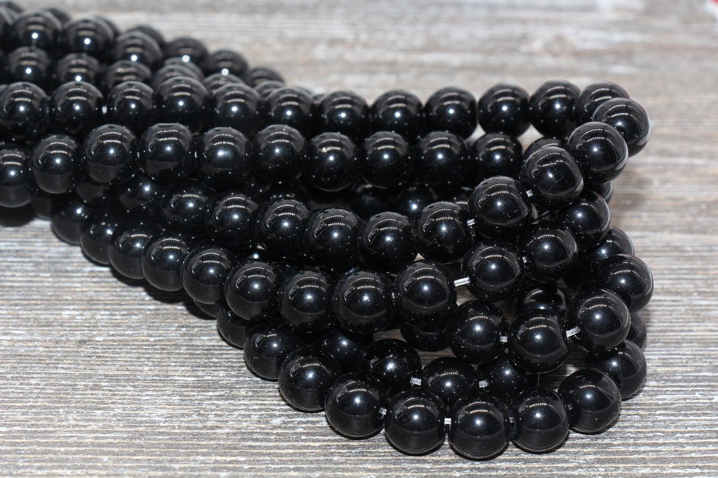 Black Onyx Beads, Smooth Round Beads, Sizes 6mm 8mm 10mm 12mm, Full Strand 15.5 inch, #88