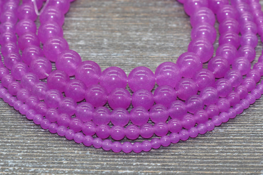 Violet Pink Jade Beads, Smooth Gemstone Round Loose Beads, Sizes 4mm 6mm 8mm 10mm 12mm, Full Strand 15.5" #202