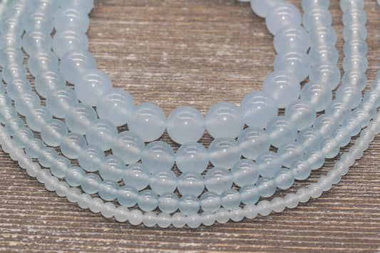 Light Blue Jade Beads, Smooth Gemstone Round Loose Beads, Sizes 4mm 6mm 8mm 10mm 12mm, Full Strand 15.5" #204