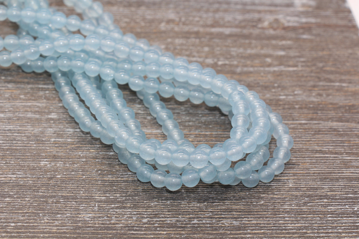 Light Blue Jade Beads, Smooth Gemstone Round Loose Beads, Sizes 4mm 6mm 8mm 10mm 12mm, Full Strand 15.5" #204