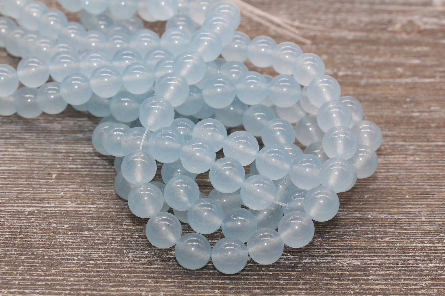 Light Blue Jade Beads, Smooth Gemstone Round Loose Beads, Sizes 4mm 6mm 8mm 10mm 12mm, Full Strand 15.5" #204