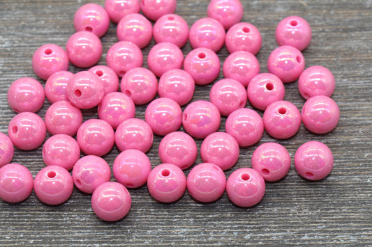 12mm Pink AB Gumball Beads, Iridescent Acrylic Loose Beads, Solid Bubblegum Beads, Chunky Beads, Glossy Smooth Round Plastic Beads #472