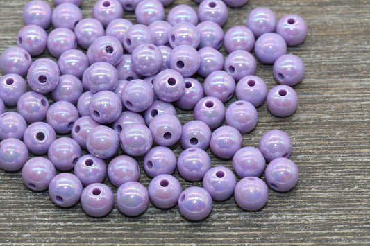 10mm Purple AB Gumball Beads, Iridescent Acrylic Loose Beads, Solid Bubblegum Beads, Chunky Beads, Smooth Round Plastic Beads #1334