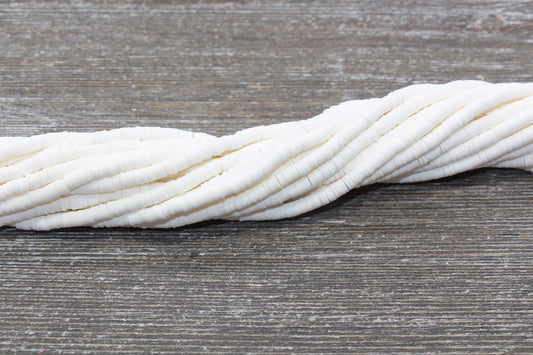 4mm White Heishi Beads, Polymer Clay Disc Beads, African Disc Beads, Vinyl Heishi, Jewelry Making Beads, Full Strand #528