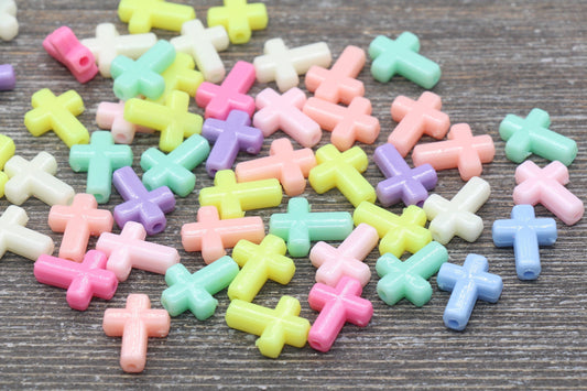 Multicolored Cross Beads, Acrylic Pastel Color Cross Beads, Plastic Cross Beads, Bracelet Beads #1471