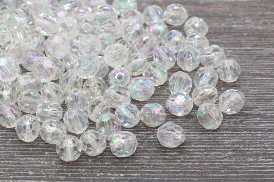 12mm Translucent AB Faceted Gumball Beads, Iridescent Faceted Acrylic Loose Beads, Bubblegum Beads, Chunky Beads, Star Cut Beads #1344