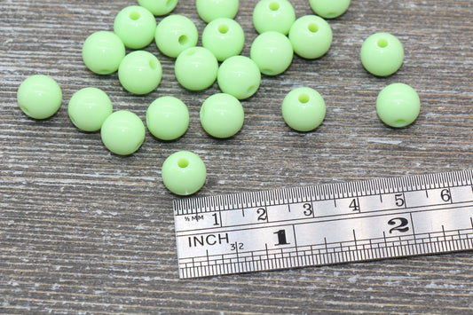 10mm Pale Green Gumball Beads, Round Acrylic Loose Beads, Bubblegum Beads, Chunky Beads, Bubble Gum Beads, Smooth Plastic Round Beads #1345
