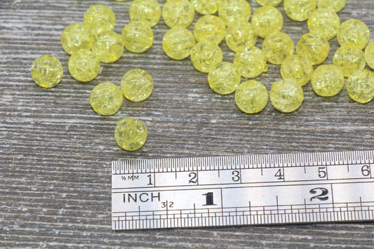 8mm Yellow Crackle Gumball Beads, Acrylic Crackle Loose Beads, Bubblegum Beads, Chunky Beads, Smooth Round Plastic Beads #1507