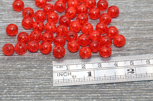 8mm Red Crackle Gumball Beads, Acrylic Crackle Loose Beads, Bubblegum Beads, Chunky Beads, Smooth Round Plastic Beads #1525