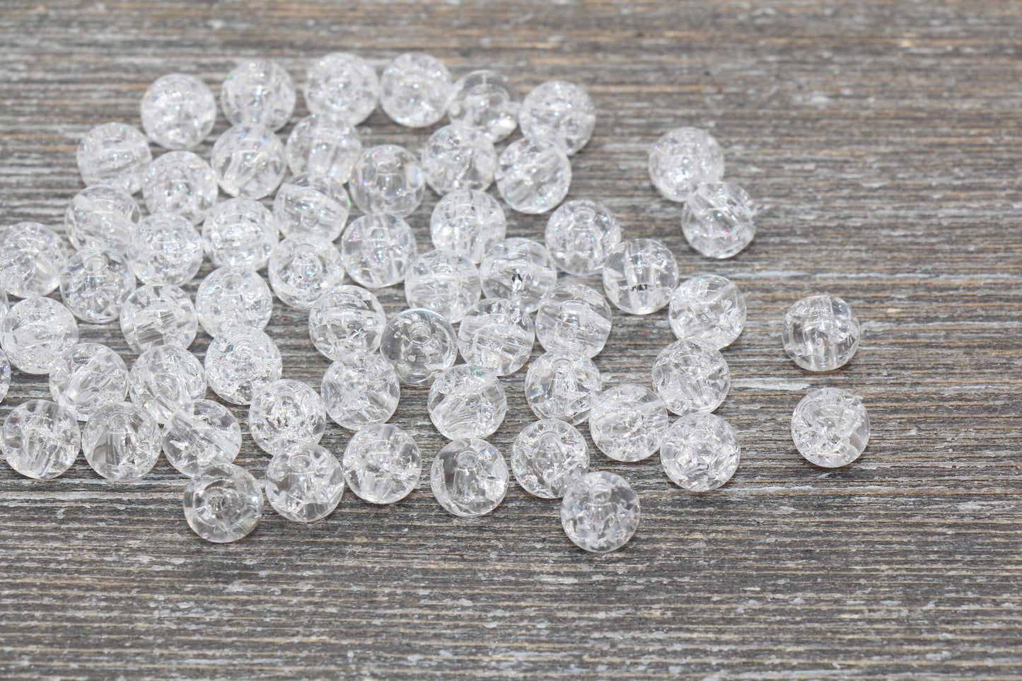 8mm Clear Crackle Gumball Beads, Acrylic Crackle Loose Beads, Bubblegum Beads, Chunky Beads, Smooth Round Plastic Beads #1534