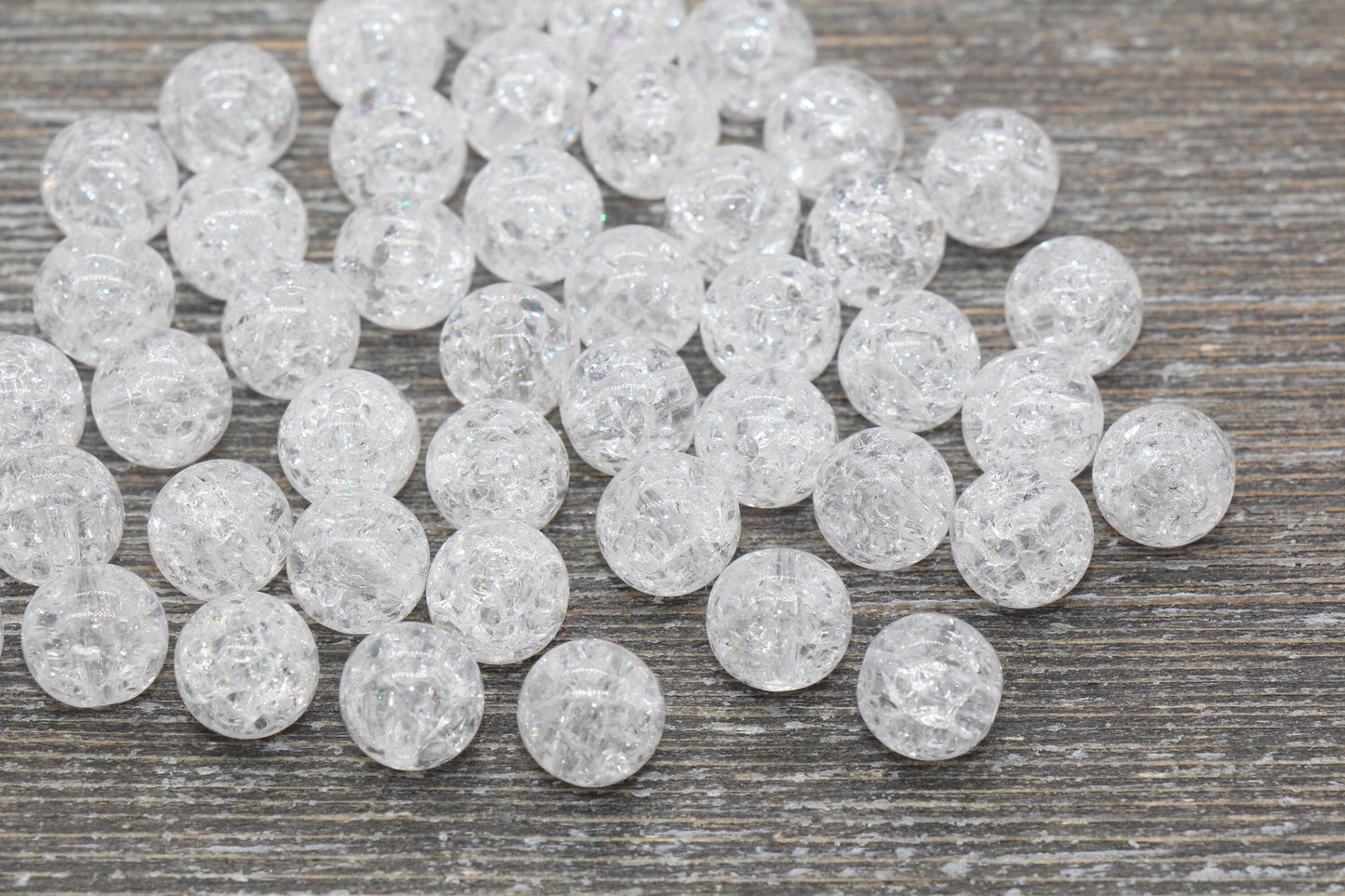 10mm Clear Crackle Gumball Beads, Acrylic Crackle Loose Beads, Bubblegum Beads, Chunky Beads, Smooth Round Plastic Beads #1535