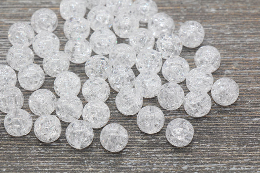 10mm Clear Crackle Gumball Beads, Acrylic Crackle Loose Beads, Bubblegum Beads, Chunky Beads, Smooth Round Plastic Beads #1535