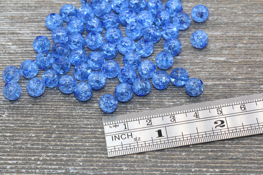 8mm Blue Crackle Gumball Beads, Acrylic Crackle Loose Beads, Bubblegum Beads, Chunky Beads, Smooth Round Plastic Beads #1539