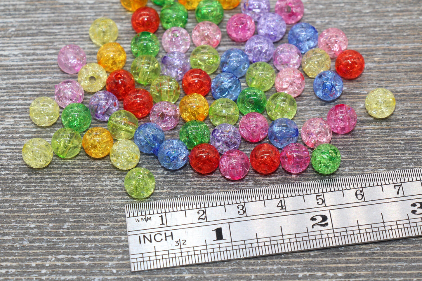 8mm Multicolored Crackle Gumball Beads, Acrylic Crackle Loose Beads, Bubblegum Beads, Chunky Beads, Smooth Round Plastic Beads #1542