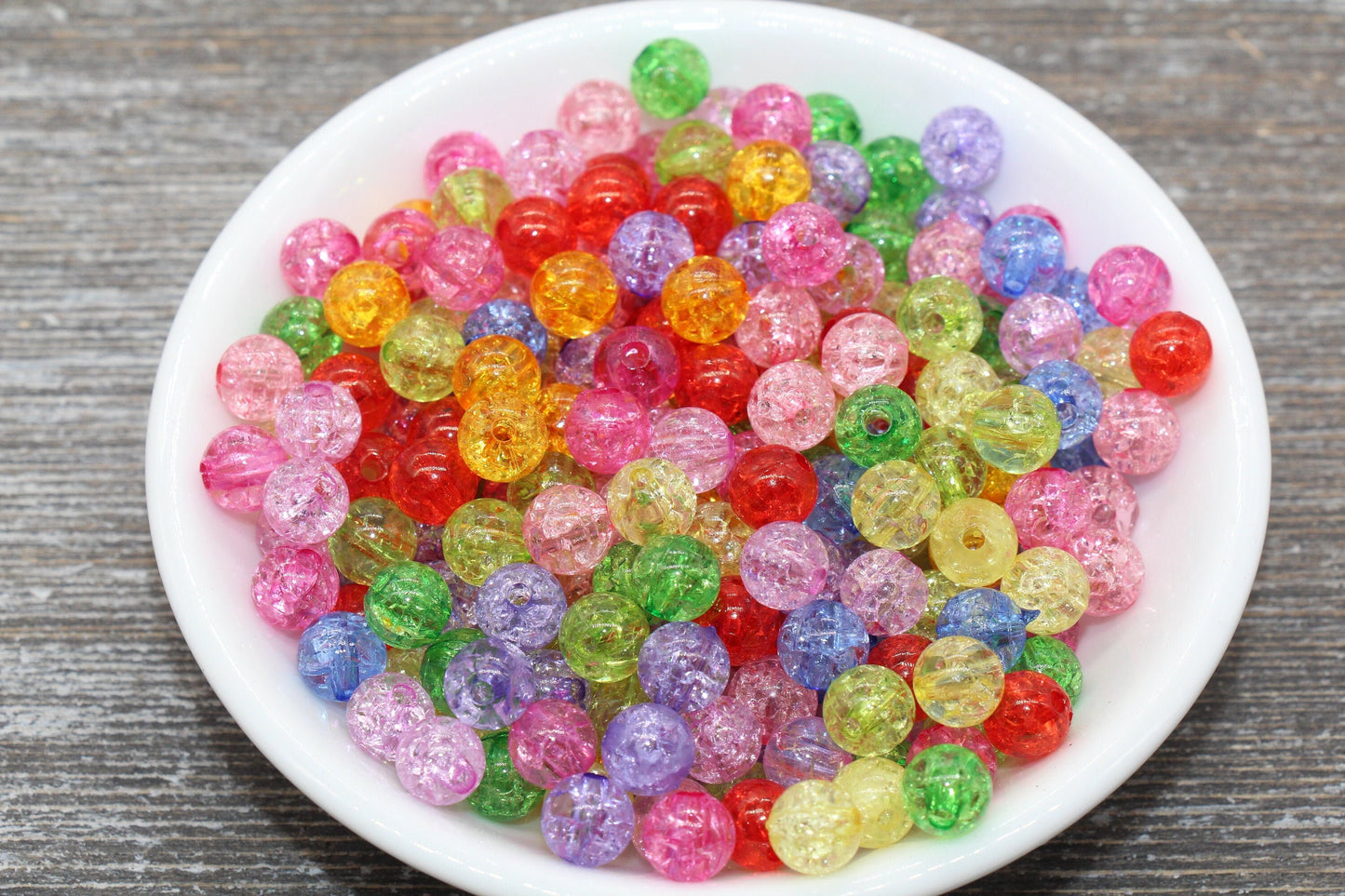 8mm Multicolored Crackle Gumball Beads, Acrylic Crackle Loose Beads, Bubblegum Beads, Chunky Beads, Smooth Round Plastic Beads #1542