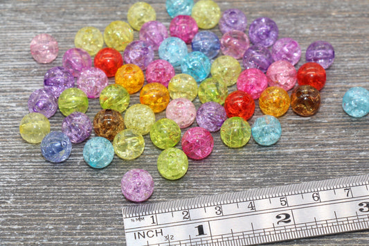 10mm Multicolored Crackle Gumball Beads, Acrylic Crackle Loose Beads, Bubblegum Beads, Chunky Beads, Smooth Round Plastic Beads #1543