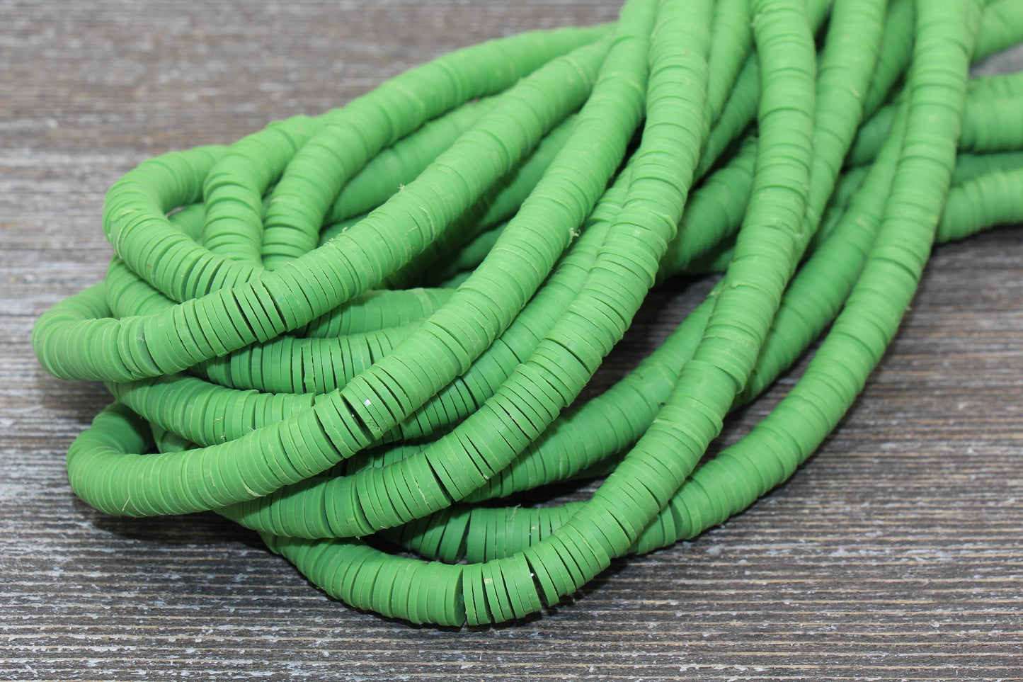 8mm Green Heishi Beads, Green Polymer Clay Disc Beads, African Disc Beads, Vinyl Heishi, 16 inch Strand #105