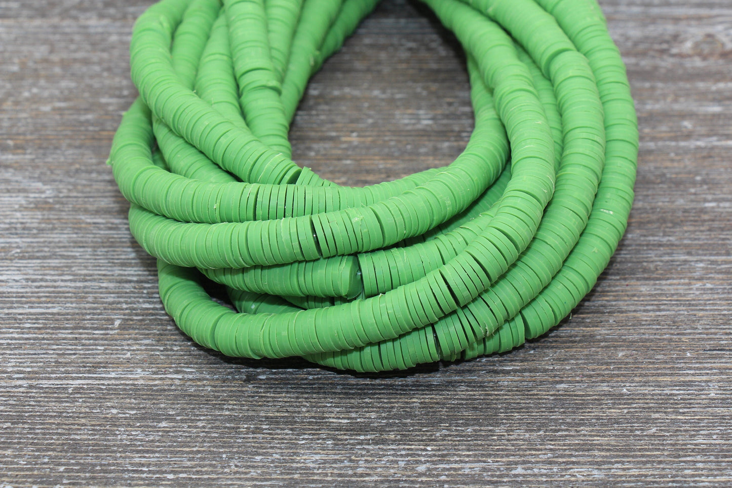 8mm Green Heishi Beads, Green Polymer Clay Disc Beads, African Disc Beads, Vinyl Heishi, 16 inch Strand #105