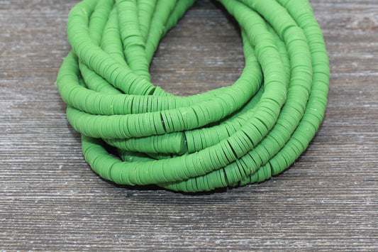 8mm Green Heishi Beads, Green Polymer Clay Disc Beads, African Disc Beads, Vinyl Heishi, 16 inch Strand #105