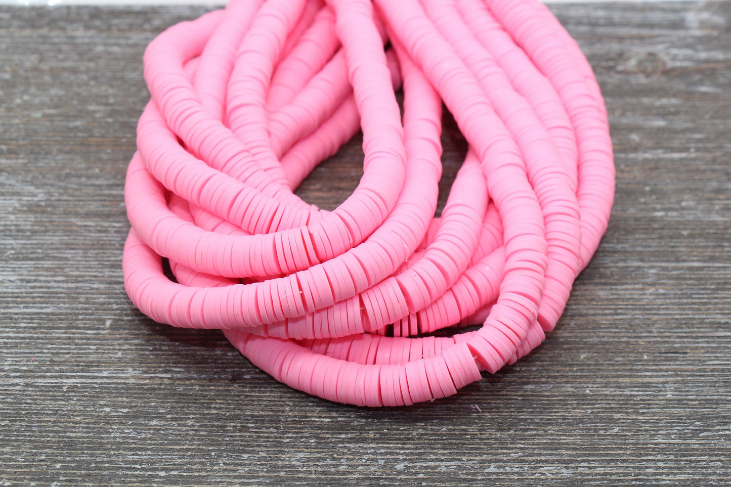 8mm Pink Heishi Beads, Pink Polymer Clay Disc Beads, African Disc Beads, Vinyl Heishi, 16 inch Strand #112