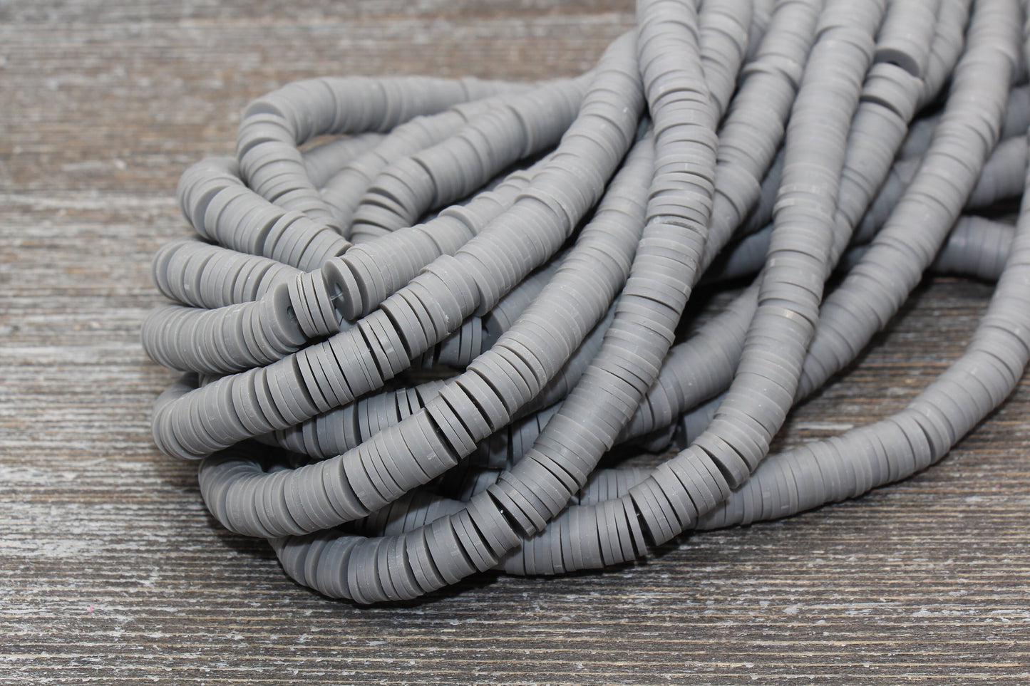 8mm Gray Heishi Beads, Gray Polymer Clay Disc Beads, African Disc Beads, Vinyl Heishi, 16 inch Strand #119