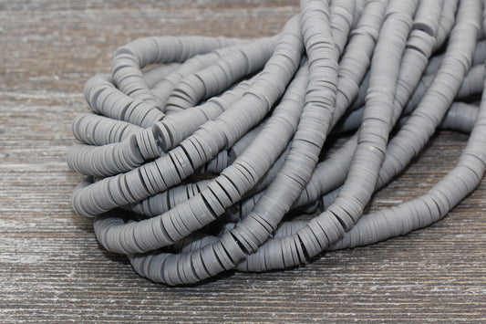 8mm Gray Heishi Beads, Gray Polymer Clay Disc Beads, African Disc Beads, Vinyl Heishi, 16 inch Strand #119