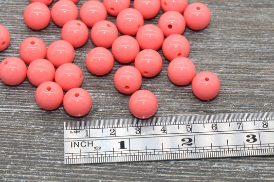 12mm Watermelon Pink Gumball Beads, Round Acrylic Loose Beads, Bubblegum Beads, Chunky Beads, Smooth Plastic Round Beads #1362