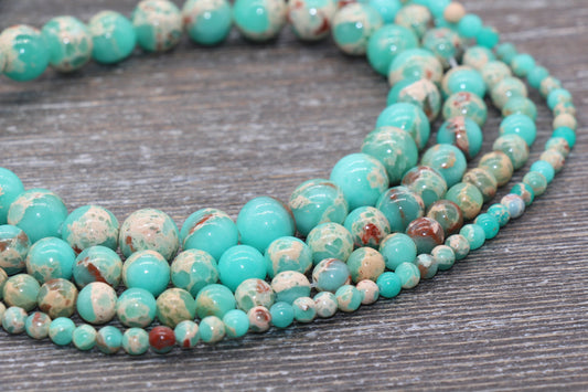 Sea Green Sediment Jasper Beads, Terra Jasper, Gemstone Smooth Round Beads, Sizes 4mm 6mm 8mm 10mm, Full Strand 15.5 inch, #188