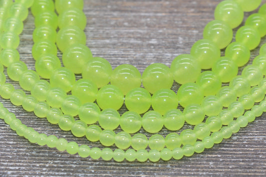 Lime Green Jade Beads, Smooth Gemstone Round Loose Beads, Sizes 4mm 6mm 8mm 10mm 12mm, Full Strand 15.5" #191
