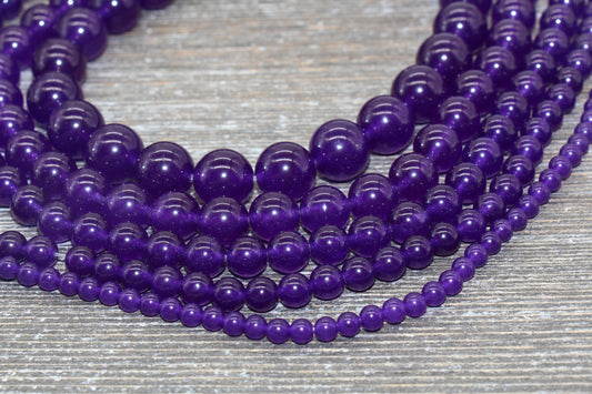 Purple Jade Beads, Smooth Gemstone Round Loose Beads, Sizes 4mm 6mm 8mm 10mm 12mm, Full Strand 15.5" #193
