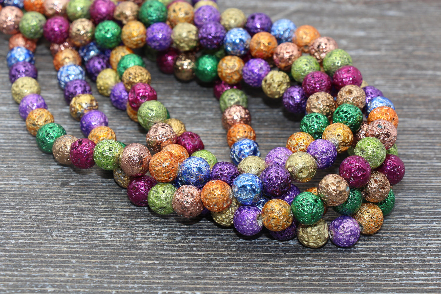 Rainbow Lava Beads, Rainbow Plating Volcanic Rock Beads, Round Gemstone Beads, Electroplated, Sizes 6mm, 8mm 10mm, Full Strand 15.5 #194