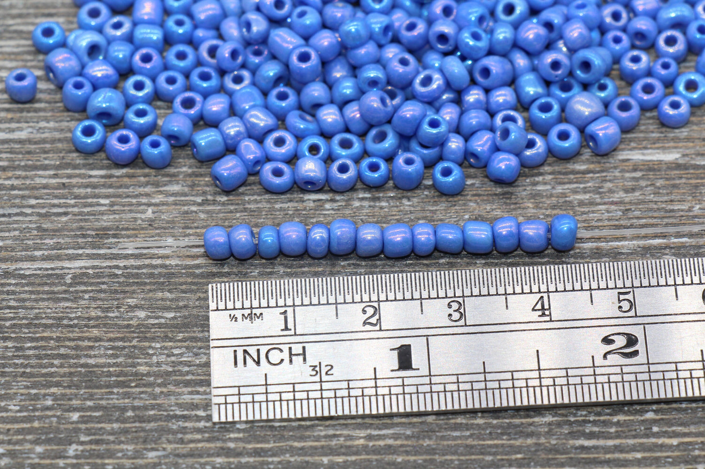 Iridescent Glass Seed Beads, 4mm 6/0 Glass Round Seed Beads, Blue AB Opaque Seed Beads, Rocailles Beads, Beading Supplies #1546