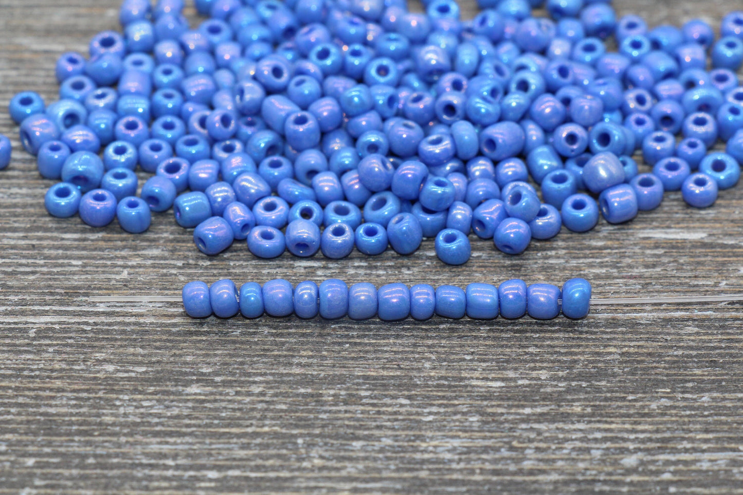Iridescent Glass Seed Beads, 4mm 6/0 Glass Round Seed Beads, Blue AB Opaque Seed Beads, Rocailles Beads, Beading Supplies #1546