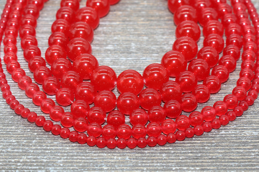 Red Jade Beads, Smooth Gemstone Round Loose Beads, Sizes 4mm 6mm 8mm 10mm 12mm, Full Strand 15.5" #196