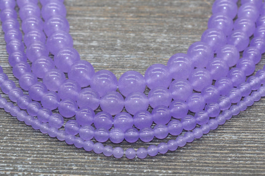 Puprle Jade Beads, Smooth Gemstone Round Loose Beads, Sizes 4mm 6mm 8mm 10mm 12mm, Full Strand 15.5" #197