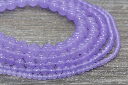 Puprle Jade Beads, Smooth Gemstone Round Loose Beads, Sizes 4mm 6mm 8mm 10mm 12mm, Full Strand 15.5" #197
