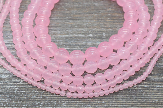 Pink Jade Beads, Smooth Gemstone Round Loose Beads, Sizes 4mm 6mm 8mm 10mm 12mm, Full Strand 15.5" #198