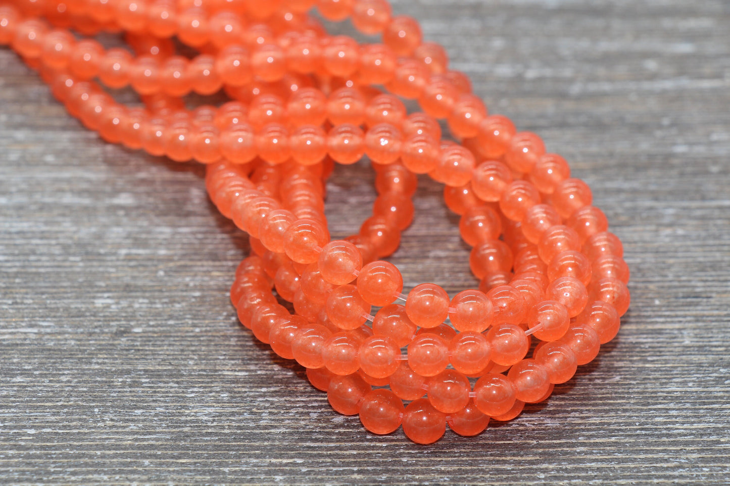 Orange Jade Beads, Smooth Gemstone Round Loose Beads, Sizes 4mm 6mm 8mm 10mm 12mm, Full Strand 15.5" #199