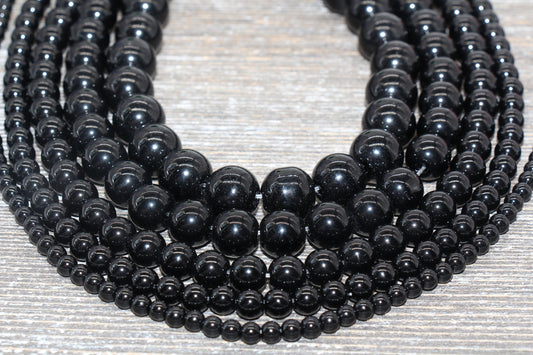 Black Onyx Beads, Smooth Round Beads, Sizes 6mm 8mm 10mm 12mm, Full Strand 15.5 inch, #88