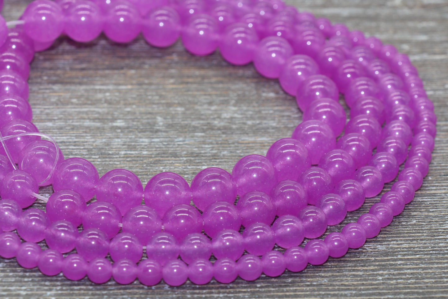 Violet Pink Jade Beads, Smooth Gemstone Round Loose Beads, Sizes 4mm 6mm 8mm 10mm 12mm, Full Strand 15.5" #202